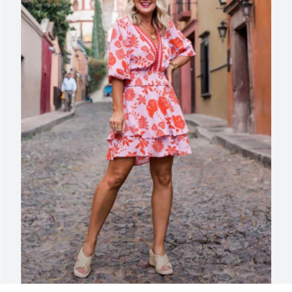 Floral Red and White Dress